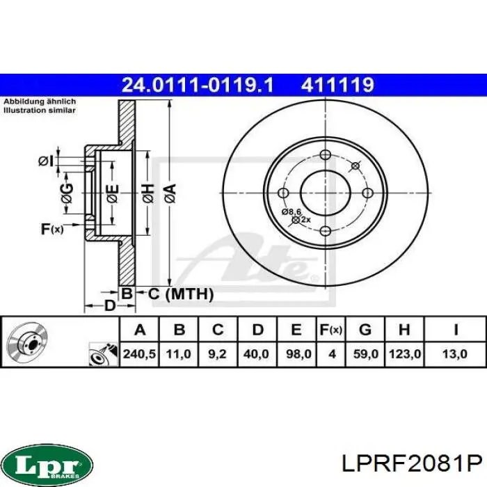 LPRF2081P LPR диск гальмівний задній
