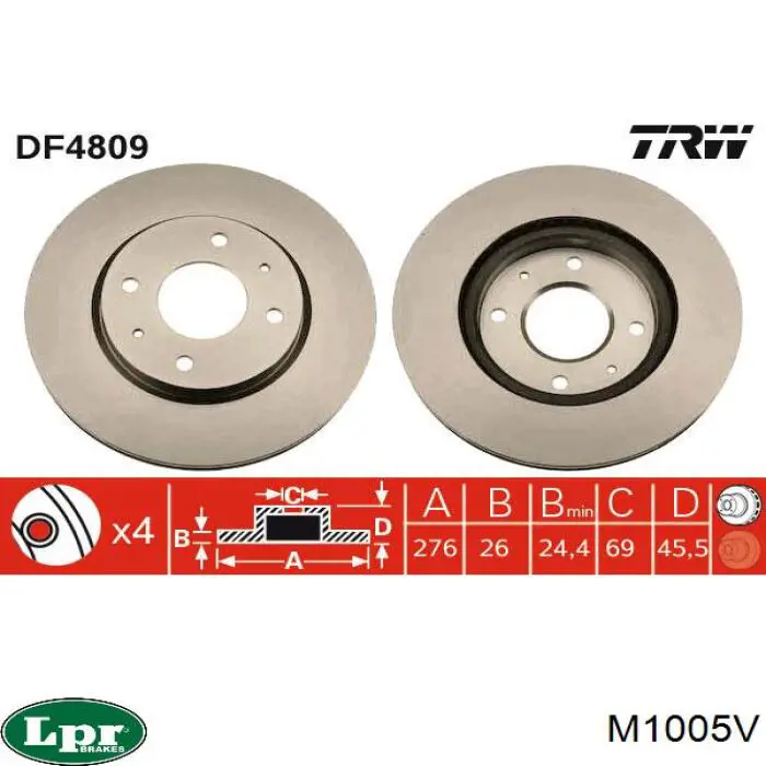 Диск переднього гальма LPR M1005V ціна, від 38.70 USD