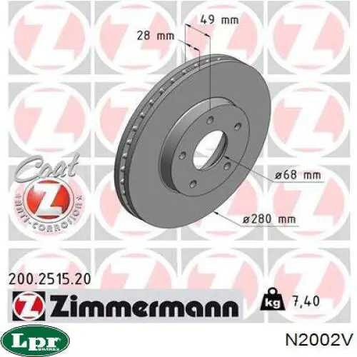 Диск переднього гальма LPR N2002V ціна, від 40.48 USD