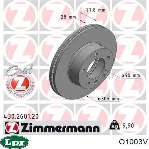 Диск переднього гальма LPR O1003V ціна, від 52.28 USD