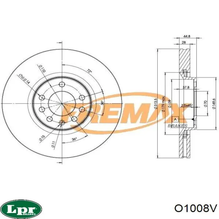 Диск переднього гальма LPR O1008V ціна, від 58.50 USD