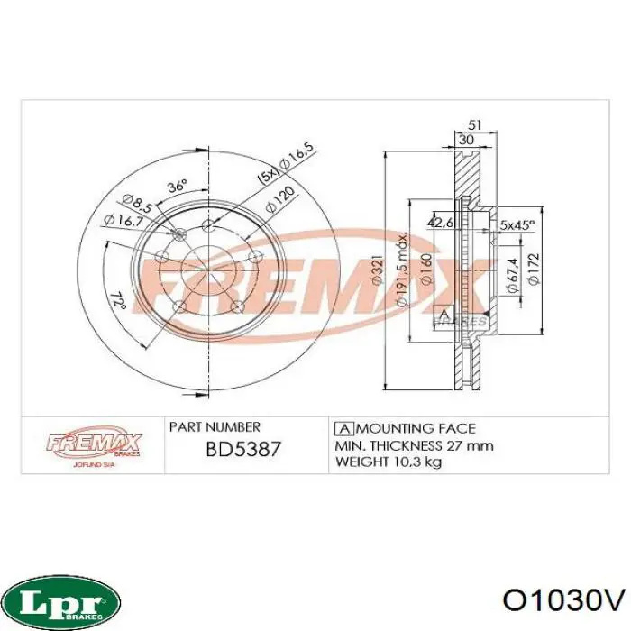 Гальмівні диски передні O1030V LPR