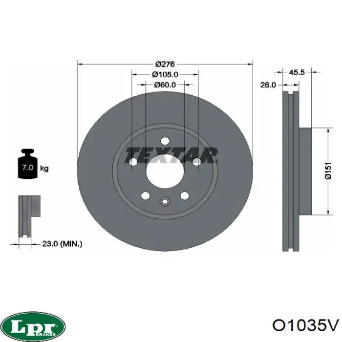 Диск гальмівний передній LPR O1035V
