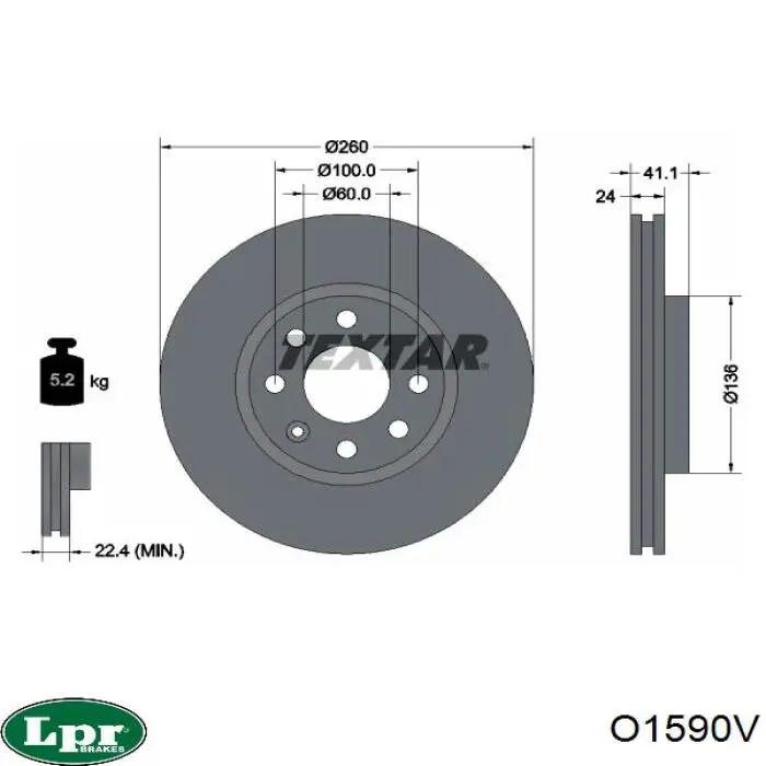 Диск переднього гальма LPR O1590V ціна, від 26.50 USD