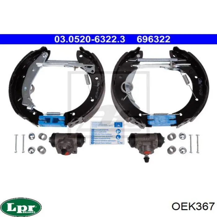 Колодки гальмівні задні барабанні, в зборі з циліндруми, комплект OEK367 LPR