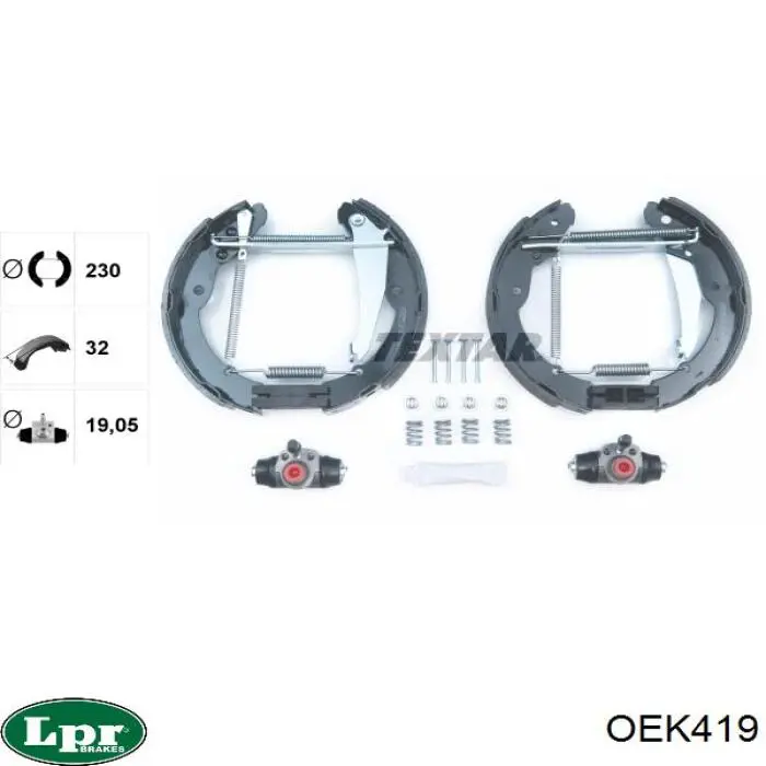 Купити OEK419 LPR Колодки гальмівні задні барабанні, в зборі з циліндруми, комплект