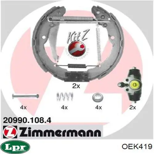 Колодки гальмівні задні барабанні, в зборі з циліндруми, комплект OEK419 LPR