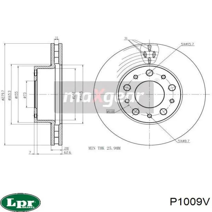 Диск переднього гальма LPR P1009V ціна, від 39.67 USD