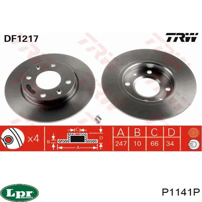 Диск переднього гальма LPR P1141P ціна, від 22.66 USD