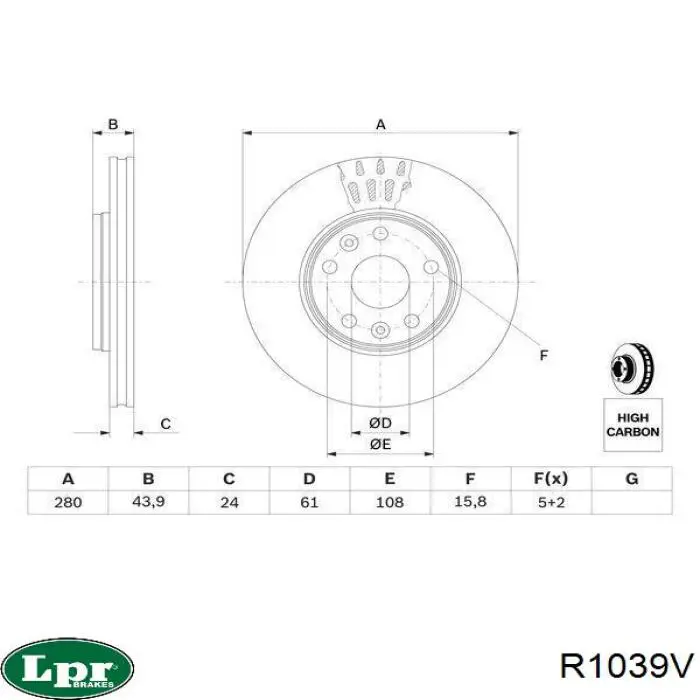 Диск переднього гальма LPR R1039V ціна, від 34.41 USD
