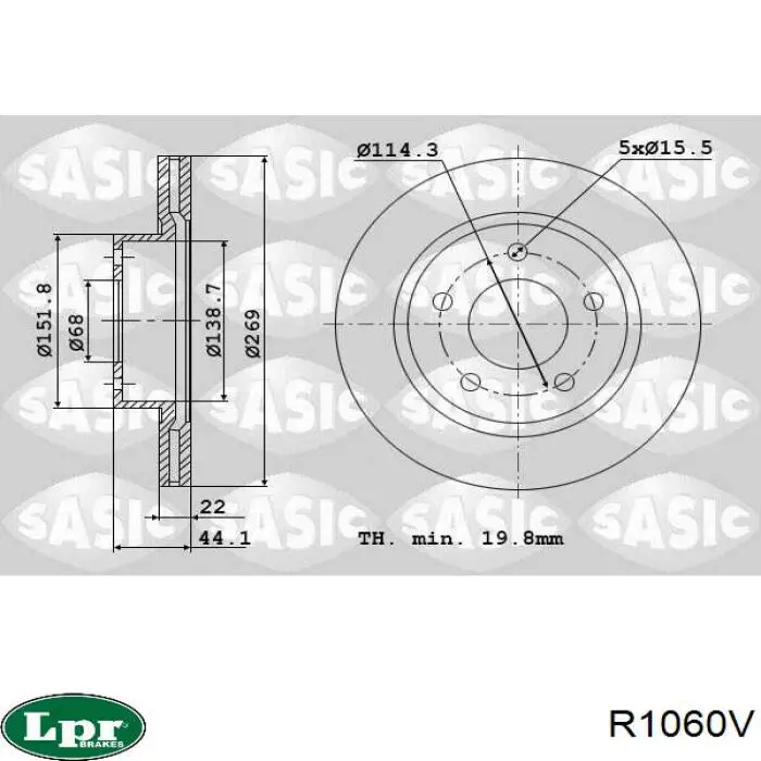 Диск переднього гальма LPR R1060V ціна, від 30.71 USD