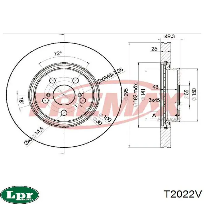 Диск переднього гальма LPR T2022V ціна, від 42.78 USD