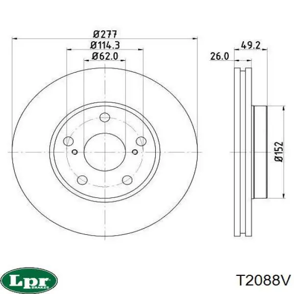 Диск переднього гальма LPR T2088V ціна, від 34.79 USD