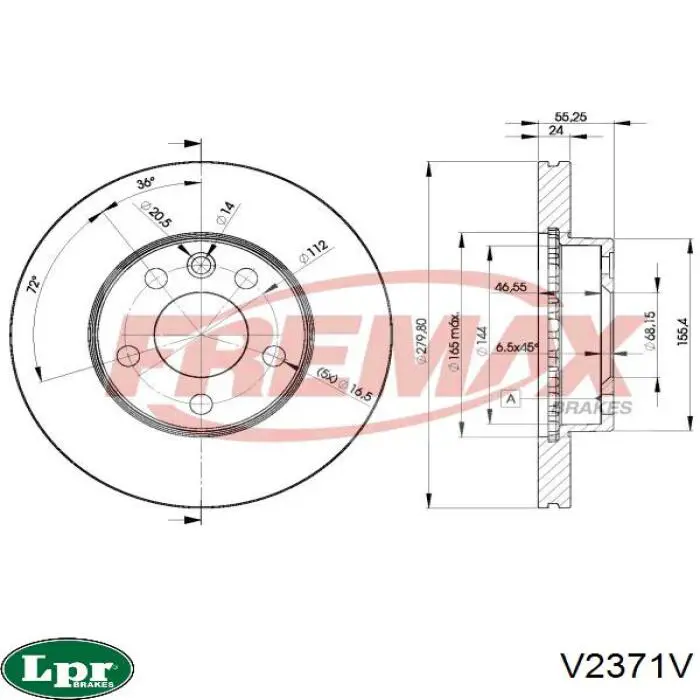 Диск переднього гальма LPR V2371V ціна, від 31.13 USD