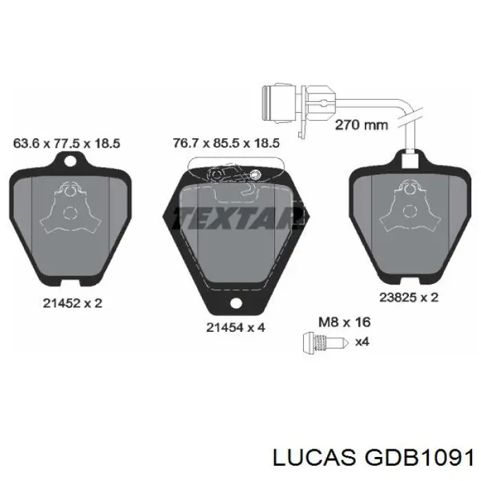 Колодки гальмівні передні, дискові GDB1091 Lucas