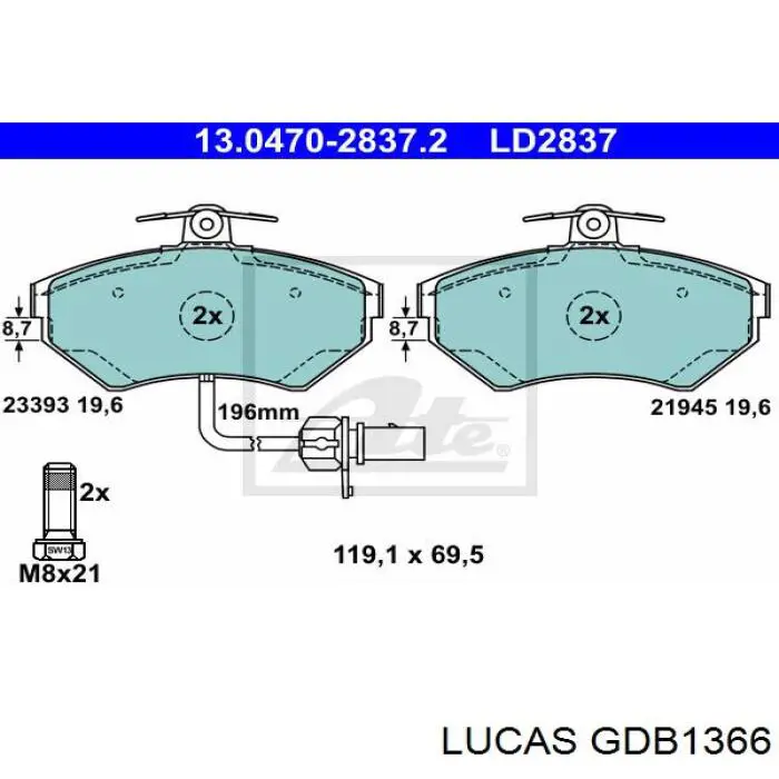 GDB1366 Lucas колодки гальмівні передні, дискові