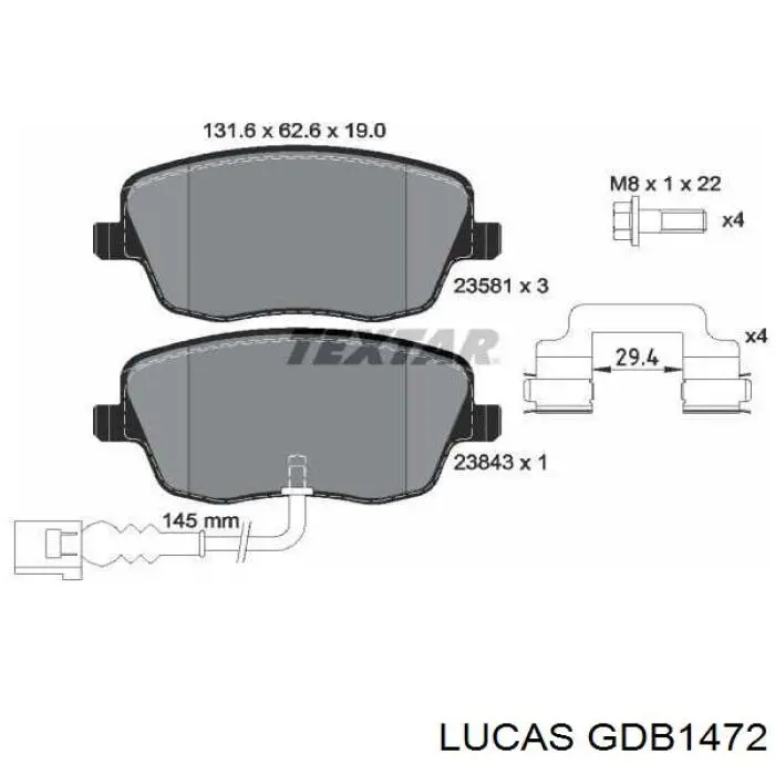 GDB1472 Lucas колодки гальмівні передні, дискові