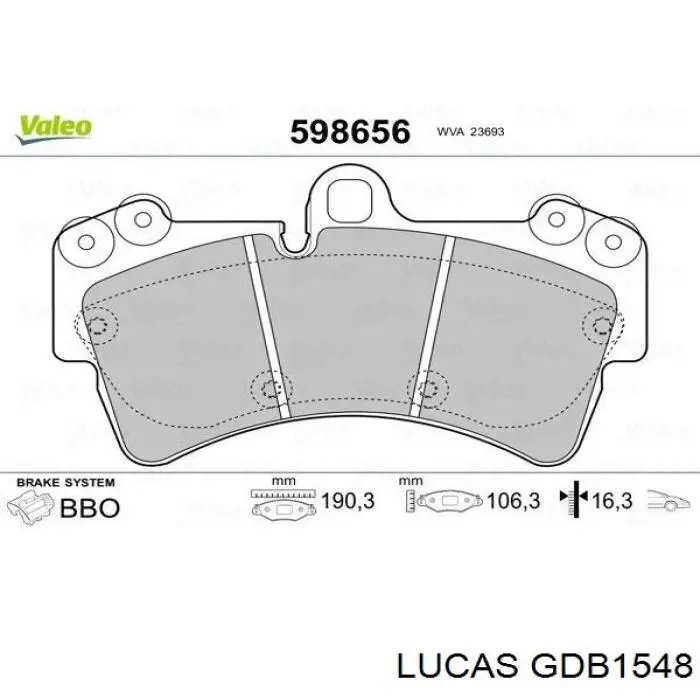 GDB1548 Lucas колодки гальмівні передні, дискові