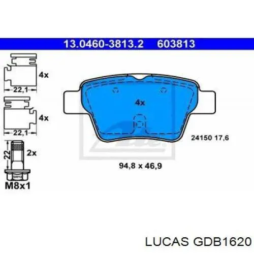 Задні гальмівні колодки GDB1620 Lucas