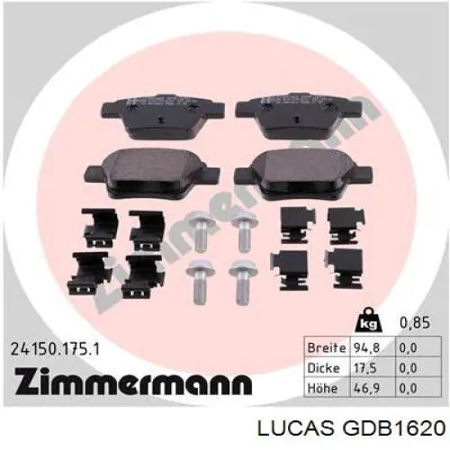 Задні гальмівні колодки Lucas GDB1620 ціна, від 14.49 USD