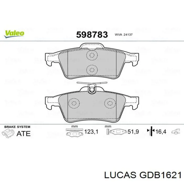 GDB1621 Lucas колодки гальмові задні, дискові