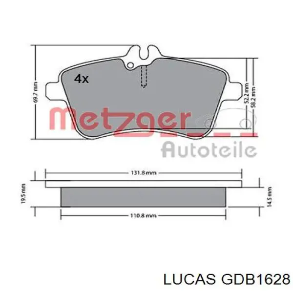 Купити GDB1628 Lucas Колодки гальмівні передні, дискові