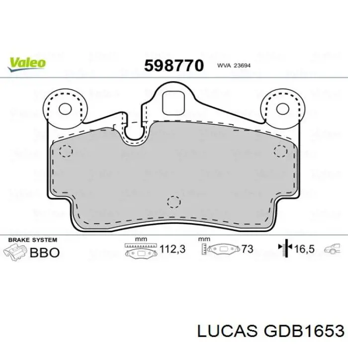 GDB1653 Lucas Колодки гальмівні задні, дискові