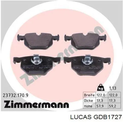 Задні гальмівні колодки GDB1727 Lucas