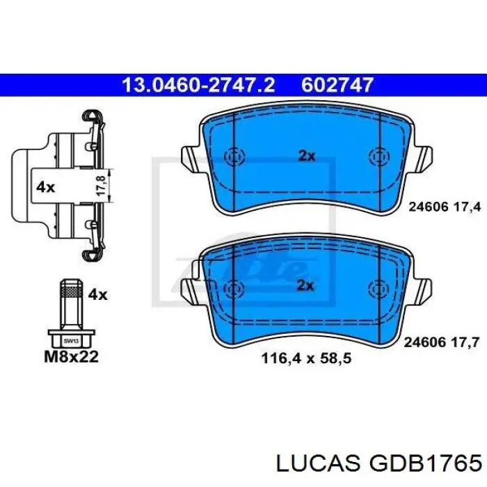 Задні гальмівні колодки GDB1765 Lucas