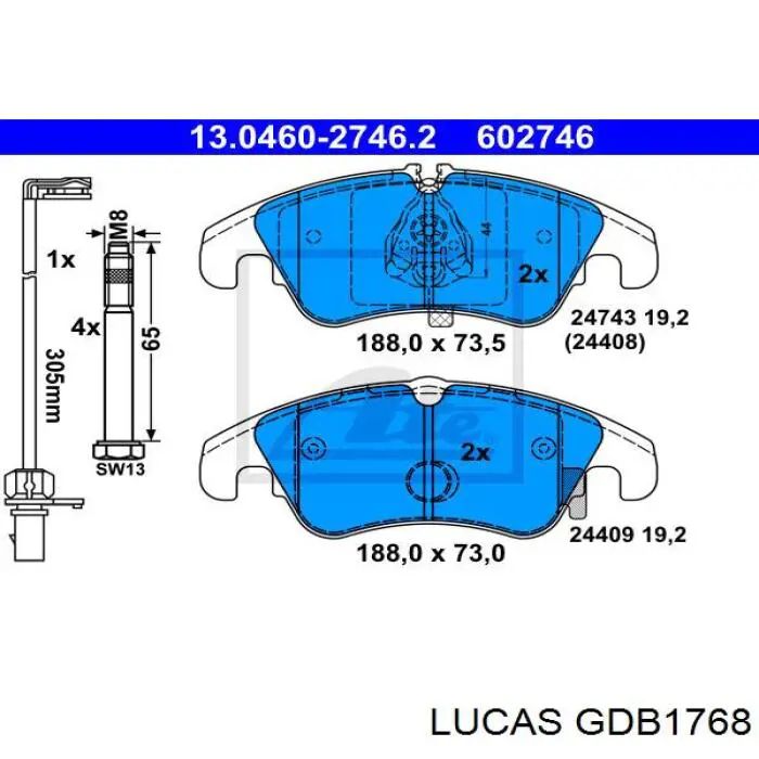 GDB1768 Lucas колодки гальмівні передні, дискові