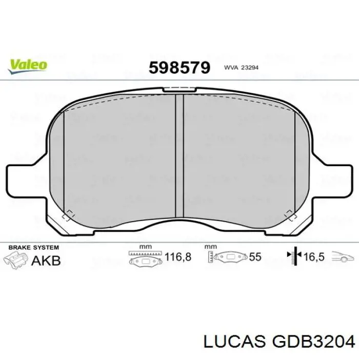 GDB3204 Lucas колодки гальмівні передні, дискові