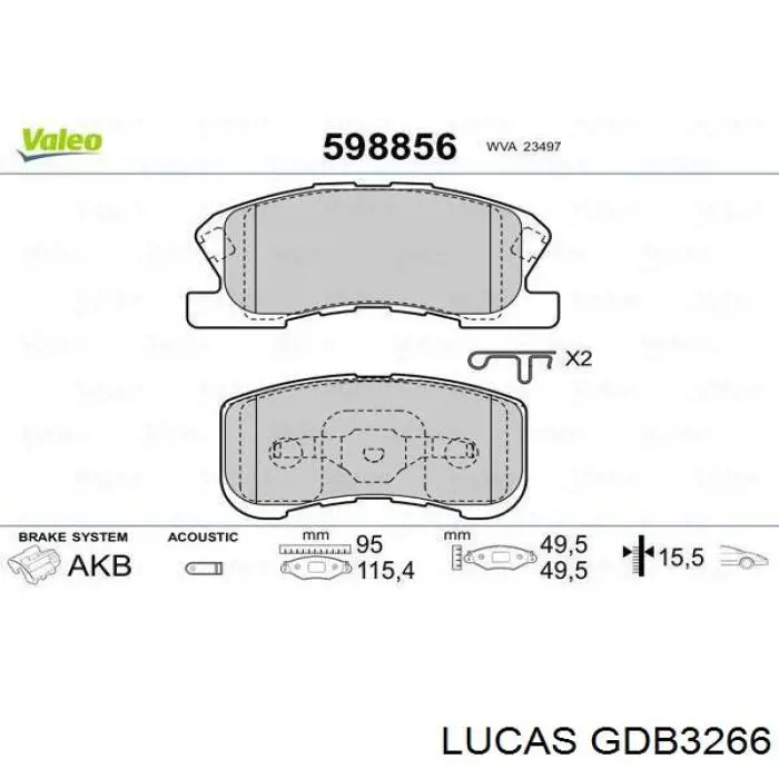 Колодки гальмівні передні, дискові GDB3266 Lucas