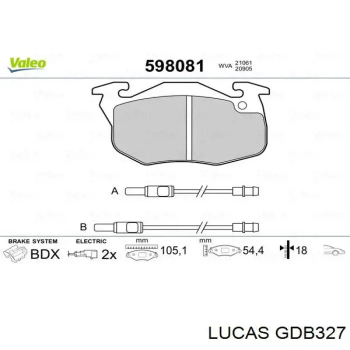 Колодки гальмівні передні, дискові GDB327 Lucas