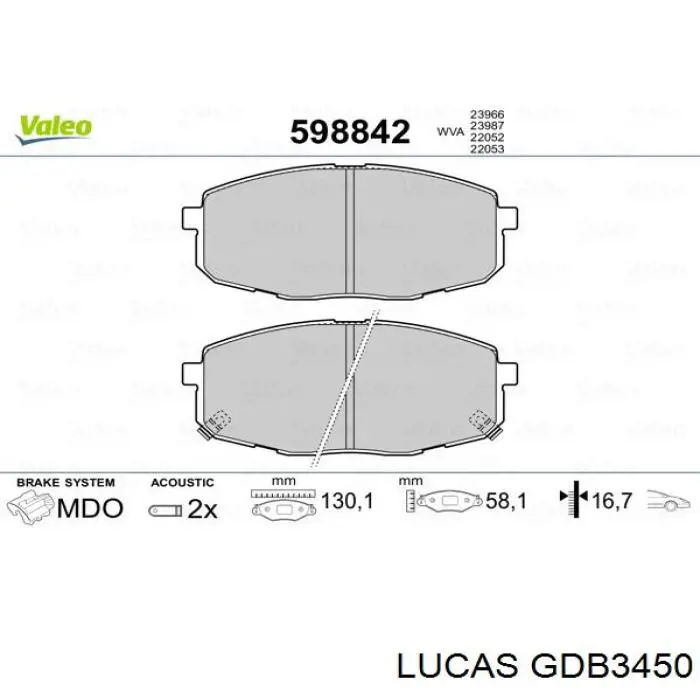 GDB3450 Lucas колодки гальмівні передні, дискові