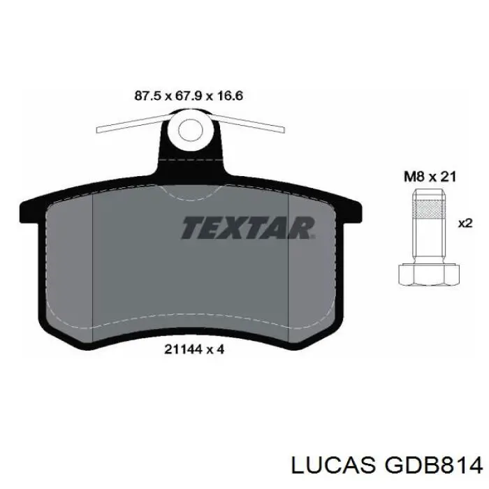 GDB814 Lucas Колодки гальмівні задні, дискові