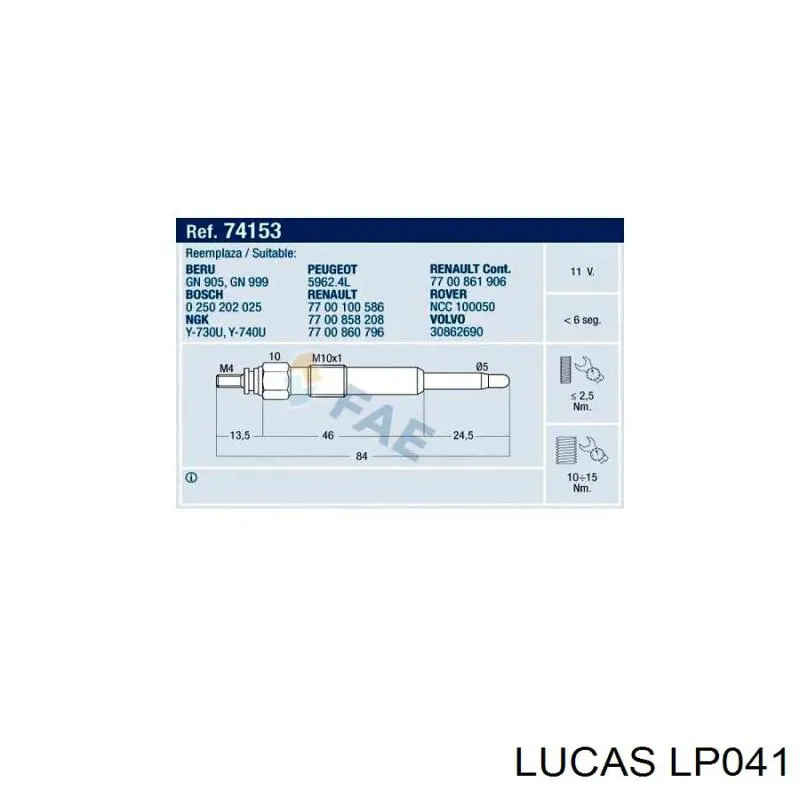 Свіча накалу Lucas LP041 ціна, від 6.97 USD