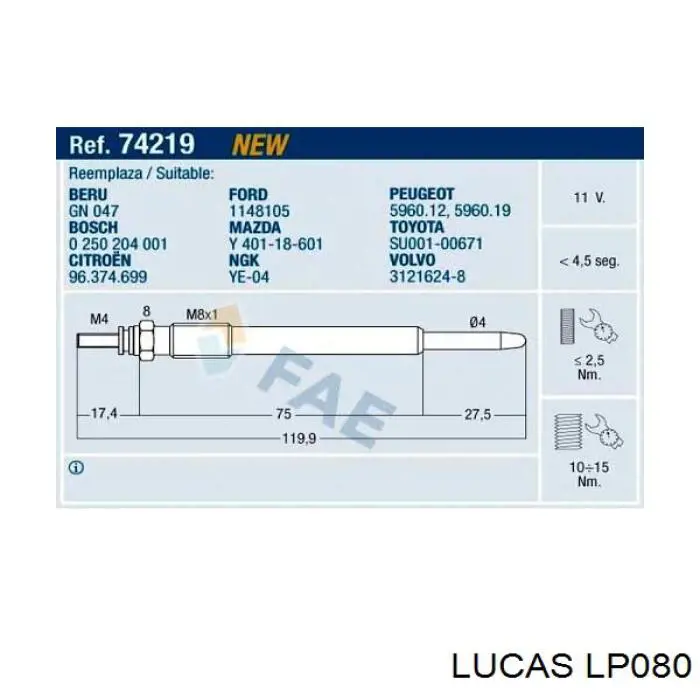 Свіча накалу Lucas LP080 ціна, від 8.04 USD