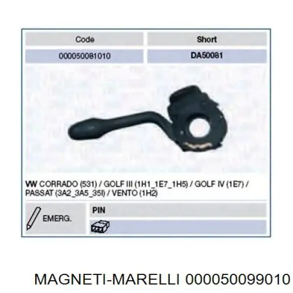 Перемикач підрульовий, лівий 000050099010 Magneti Marelli