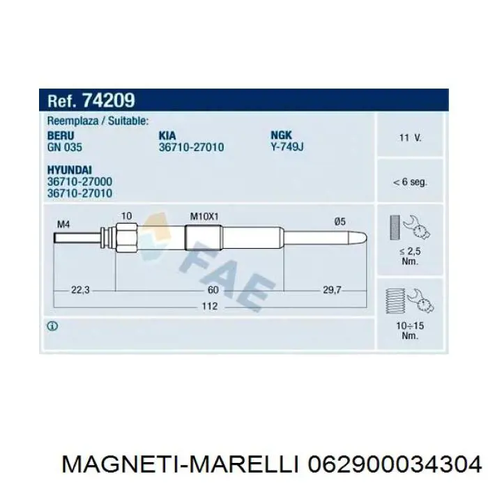 062900034304 Magneti Marelli Свічки розжарювання