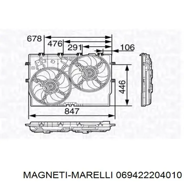 Електровентилятор охолодження в зборі (двигун + крильчатка) 069422204010 Magneti Marelli
