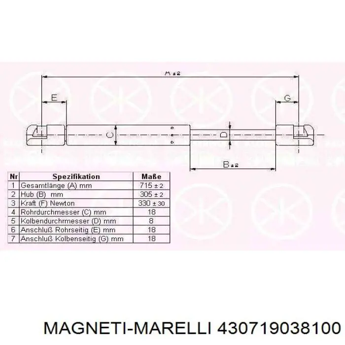 Амортизатор капота газовий Magneti Marelli 430719038100 ціна, від 11.64 USD