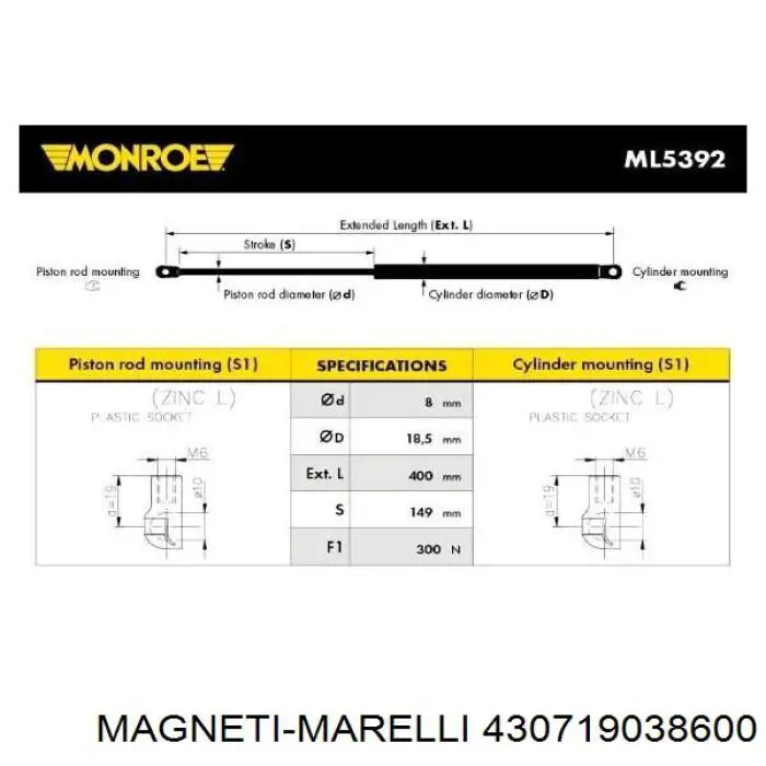 Амортизатор капота 430719038600 Magneti Marelli