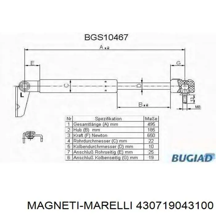 430719043100 Magneti Marelli Амортизатор кришки багажника / двері 3/5-ї задньої