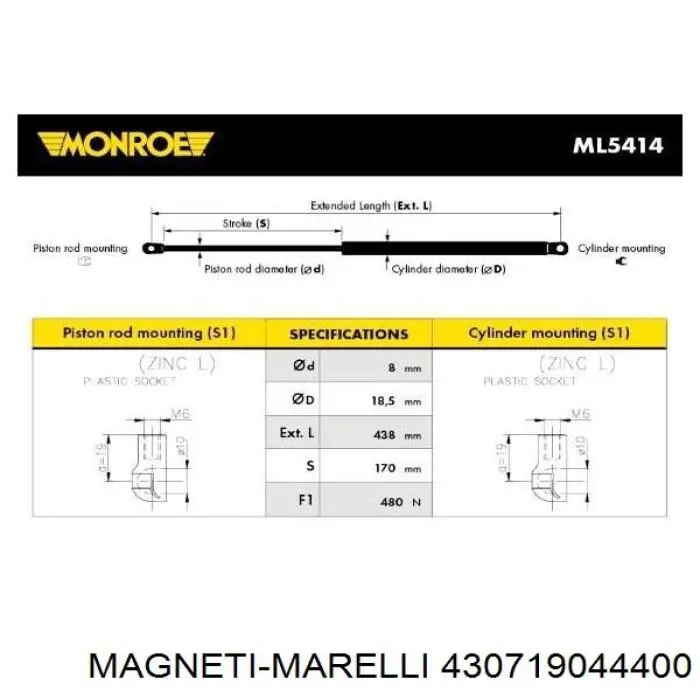 430719044400 Magneti Marelli Стійка капота