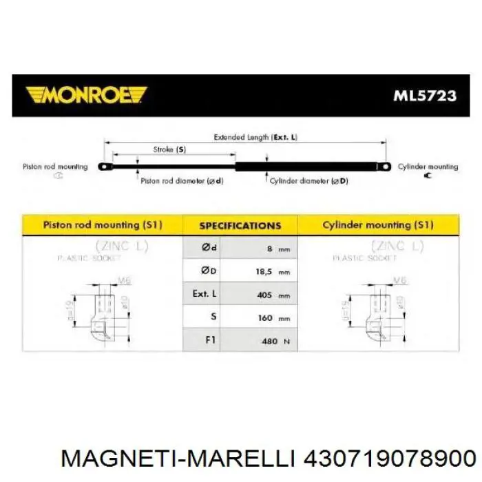 Амортизатор багажника 430719078900 Magneti Marelli
