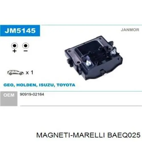 BAEQ025 Magneti Marelli Котушка запалювання