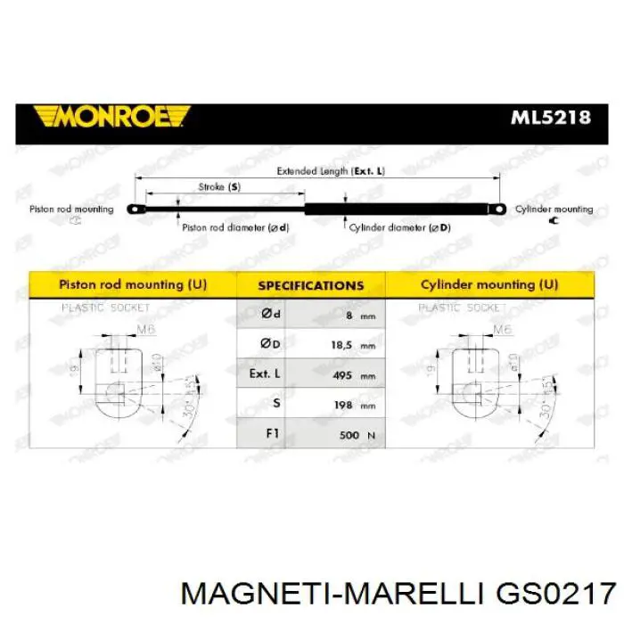 Купити GS0217 Magneti Marelli Амортизатор двері багажника
