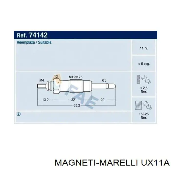 UX11A Magneti Marelli Свічки розжарювання