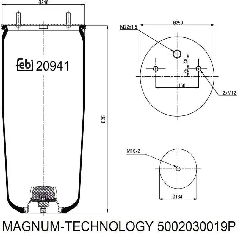 Пневмоподушка/пневморессора моста Magnum Technology 5002030019P