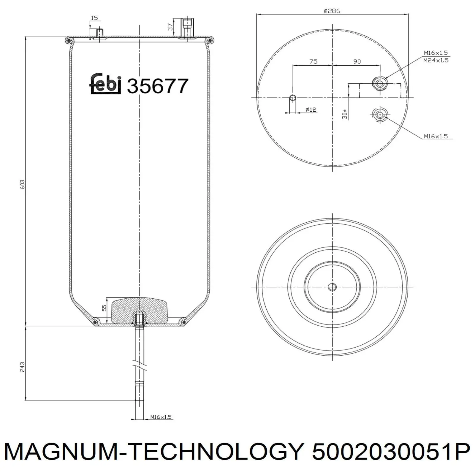 Купити 5002030051P Magnum Technology Пневмоподушка/Пневморессора моста